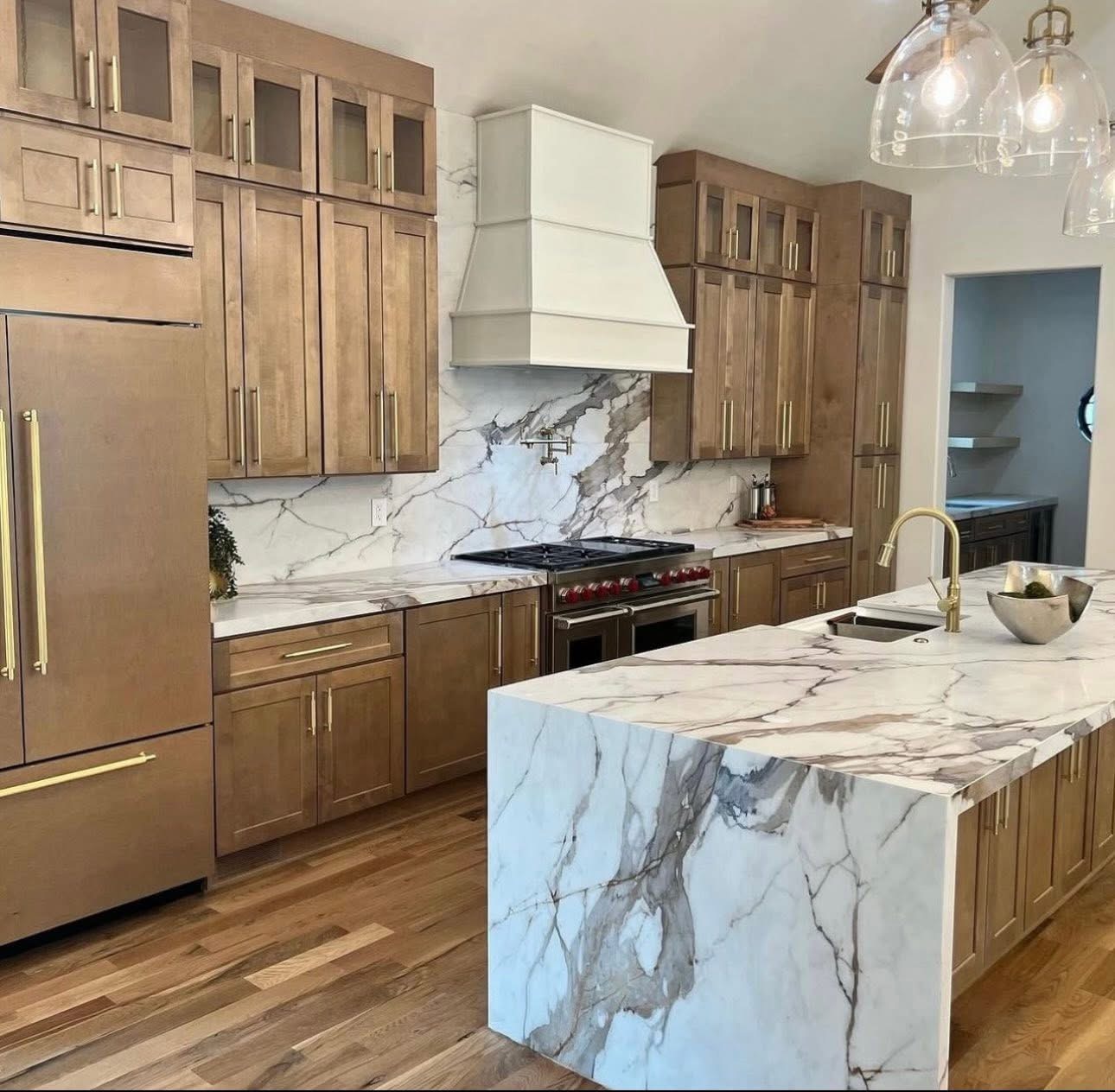 Walnut and marble kitchen