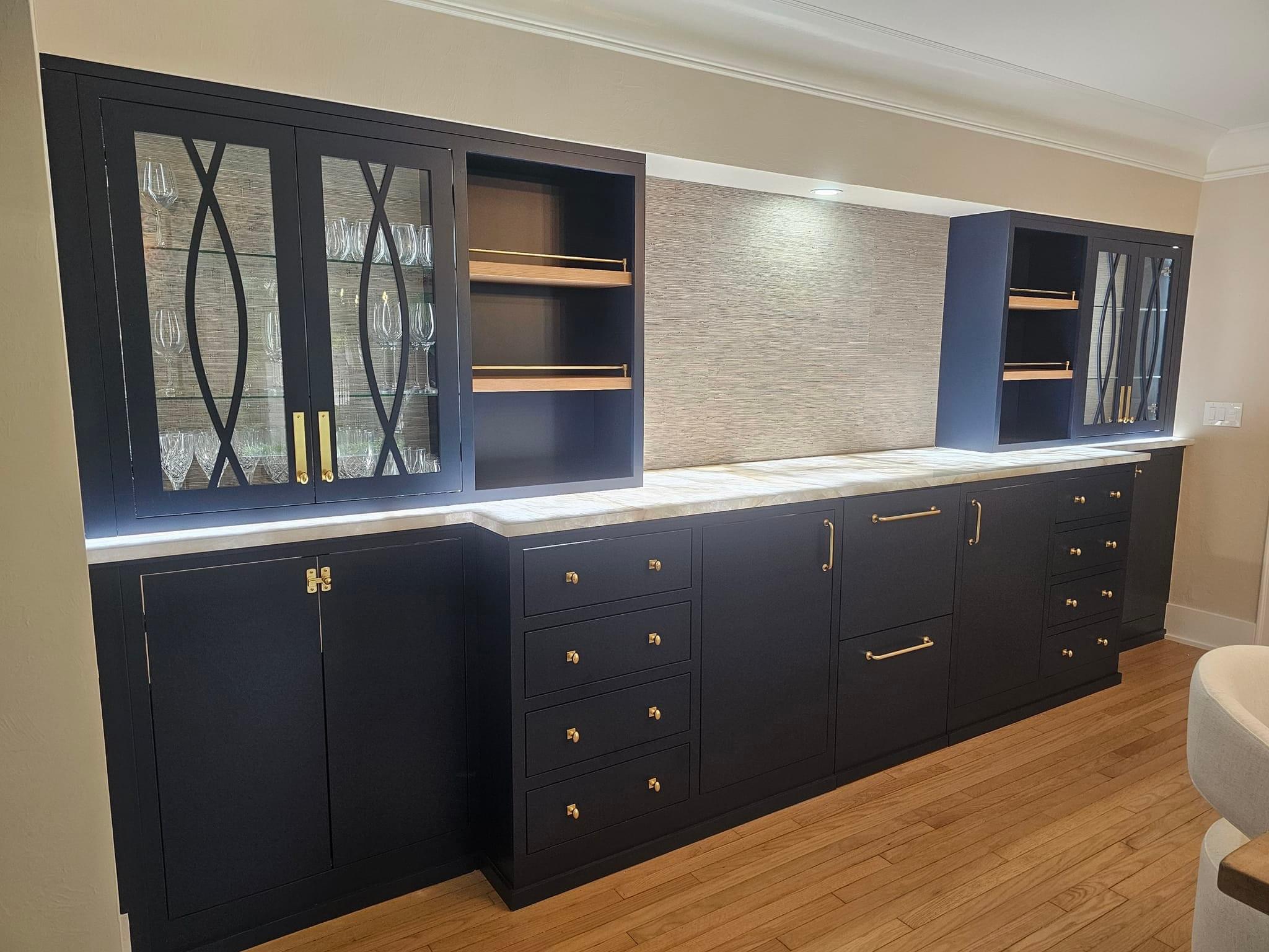 Navy built-in bar and hutch